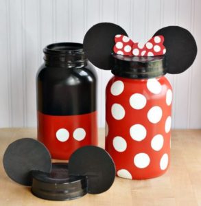 Personalised Glitter Minnie Mickey Mouse Glass Mason Jar Gift Set
